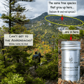 View of Adirondack forest in mountains with Forester John Essential Oil bottle.
